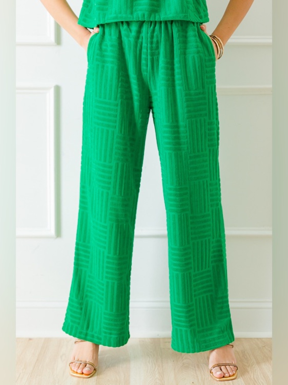 Baevely French Terry Textured Green Pull On Pants Sz S NWOT